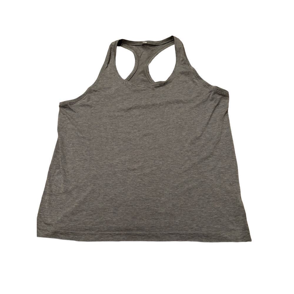 Lululemon Sz 20 Swiftly Tank Top Grey & Black Striped Plus EUC
